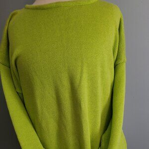 NWOT Lime Bright Green Cotton Sweater Rolled Neckline Lrg Cotton